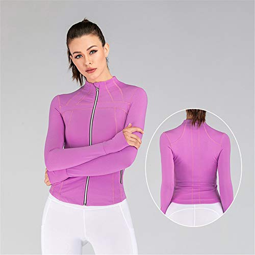 Chaqueta de Entrenamiento de Yoga para Mujer Sudadera con Cremallera Completa de Entrenamiento Escudo Atletismo Femenino con el Pulgar Agujero Chaqueta de Yoga (Color : Purple, Size : XS)