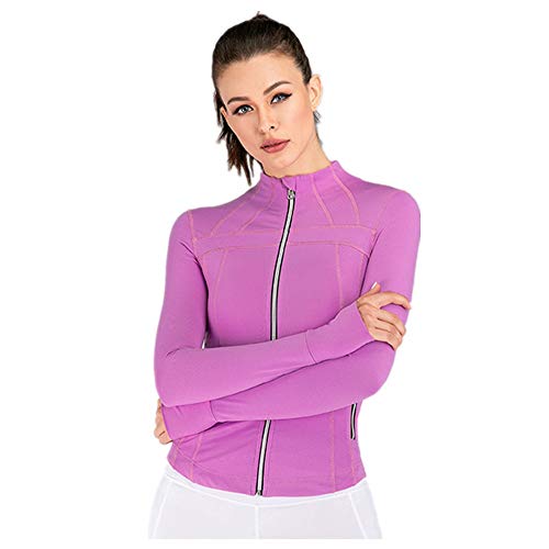 Chaqueta de Entrenamiento de Yoga para Mujer Sudadera con Cremallera Completa de Entrenamiento Escudo Atletismo Femenino con el Pulgar Agujero Chaqueta de Yoga (Color : Purple, Size : XS)