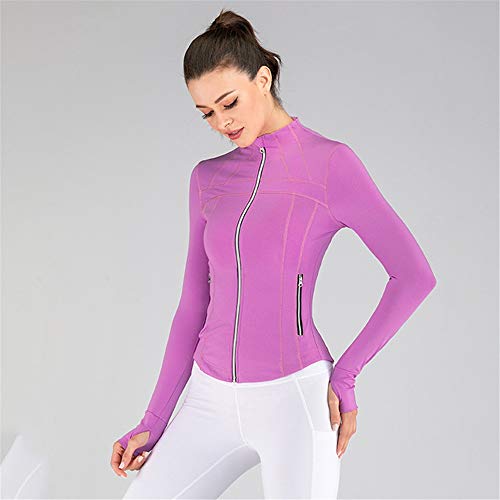 Chaqueta de Entrenamiento de Yoga para Mujer Sudadera con Cremallera Completa de Entrenamiento Escudo Atletismo Femenino con el Pulgar Agujero Chaqueta de Yoga (Color : Purple, Size : XS)