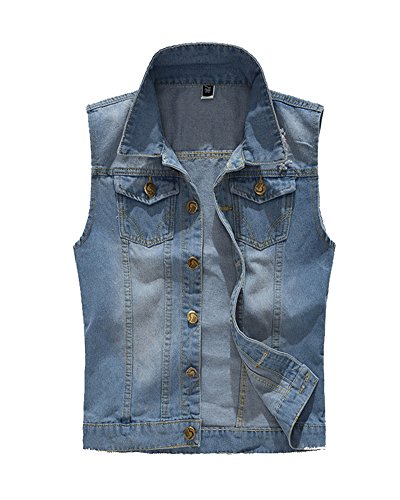 Chaqueta De Mezclilla Hombre Sin Manga Chaleco Vaquero De Chaleco Jeans Denim Chaqueta Azul Claro XL