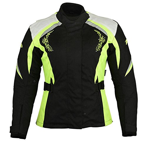 Chaqueta de moto para mujer – Chaqueta impermeable cordura de tela blindada para motocicleta – Verde con flor verde – L