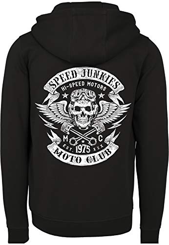 Chaqueta Sudadera con Capucha: Speed Junkies - con Bordado Calavera/Hoodie/Hoody Zipper Sweater/Hombre-s y Mujer-es/Moto-cicleta/USA/Chopper/Skull/Motero/Hooded-Jacket (XXL)