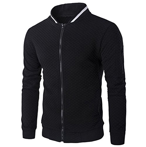 Chaquetas Hombre otoño Invierno Cardigan Manga Larga Plaid Sudadera con Cremallera Tops Ropa de Abrigo (Negro, L)