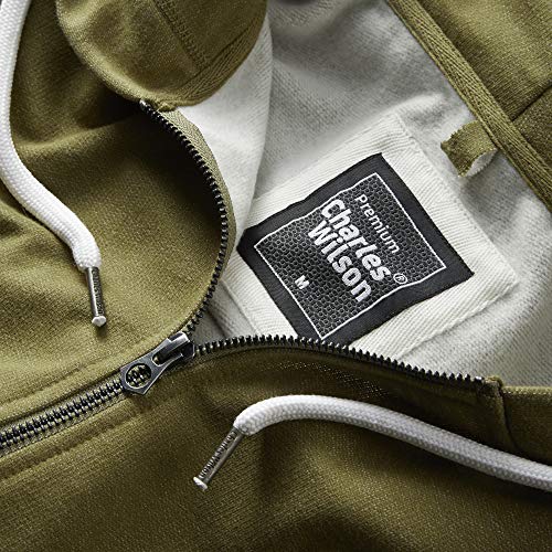 Charles Wilson Sudadera con Cremallera Completa con Capucha Peso Pesado (Medium, Olive (1019))