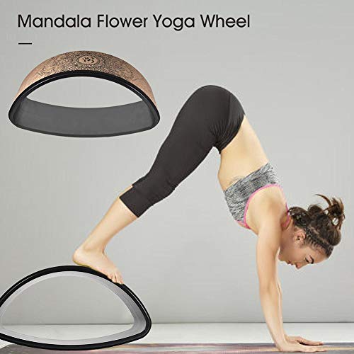 Cherishly - Rueda para entrenamiento de yoga, rueda para fitness sólida de corcho natural elástico con pliegue trasero, rueda robusta para anillo de mandala con motivo floral de mandala, 15,35 usual