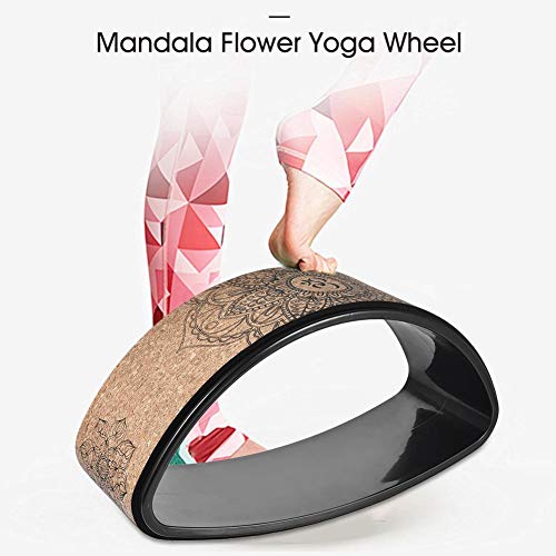 Cherishly - Rueda para entrenamiento de yoga, rueda para fitness sólida de corcho natural elástico con pliegue trasero, rueda robusta para anillo de mandala con motivo floral de mandala, 15,35 usual