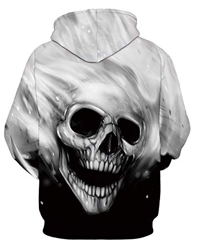 chicolife Sudadera con Capucha y Estampado en 3D para Hombre Sudaderas con Capucha y con Bolsillos Grandes Patrón de Calavera