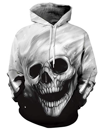 chicolife Sudadera con Capucha y Estampado en 3D para Hombre Sudaderas con Capucha y con Bolsillos Grandes Patrón de Calavera