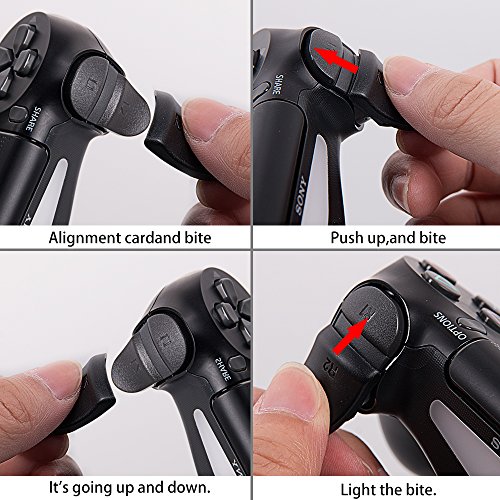 Chin FAI L2 R2 de repuesto Botones Trigger Grips Extender, 3 pares antideslizante joysticks Thumb Stick Caps funda para PlayStation 4 PS4 controlador 030 JDM (Negro)