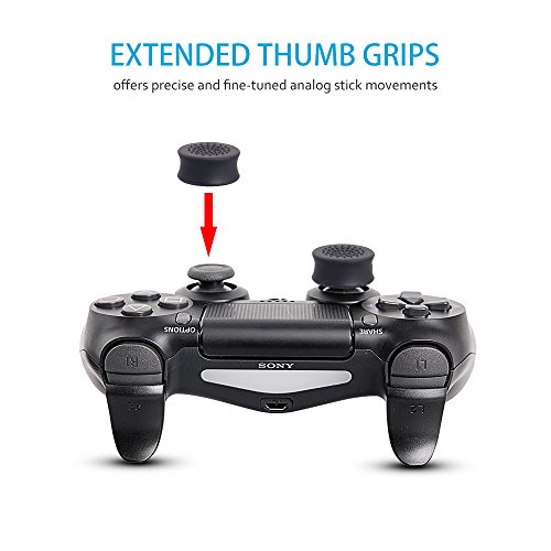 Chin FAI L2 R2 de repuesto Botones Trigger Grips Extender, 3 pares antideslizante joysticks Thumb Stick Caps funda para PlayStation 4 PS4 controlador 030 JDM (Negro)