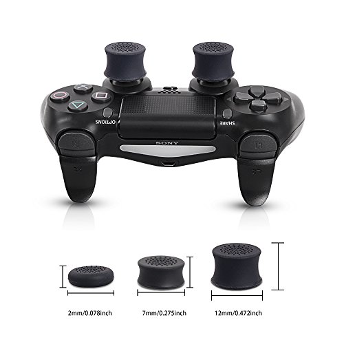 Chin FAI L2 R2 de repuesto Botones Trigger Grips Extender, 3 pares antideslizante joysticks Thumb Stick Caps funda para PlayStation 4 PS4 controlador 030 JDM (Negro)