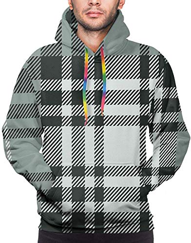 Christmas Hoodies for Men Men's Hoodies Sweatershirt,Old Fashioned Plaid Tartan in Dark Colors Classic English Tile Symmetrical,XL