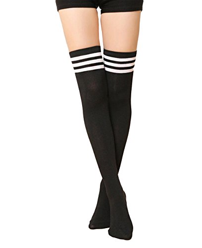 CHRISTYLE mujer Raya Escuela de Cosplay casual uniforme sobre la rodilla medias hasta el muslo calcetines largos Un tamaño Negro
