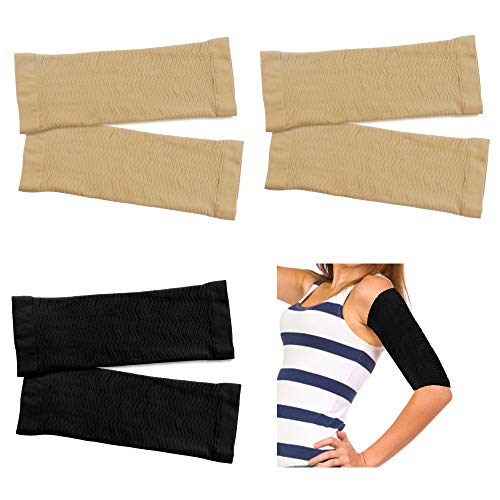 chudian 3 Pares Mangas del Brazo Manga de Compresión Cubierta para Brazo Adelgazante Brazo Aptitud Deportivo para Mujeres Chicas Pérdida de Peso (2 Pares Beige+ 1 par Negro)