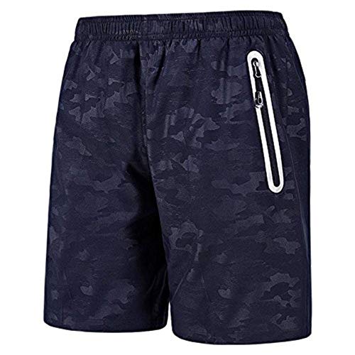 CHYU Men Summer Shorts Sports Gym Shorts for Men Training Shorts with Zip Pocket Lightweight Quick Drying for Outdoor Physical Exercise (Azul, L)