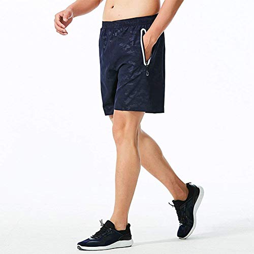 CHYU Men Summer Shorts Sports Gym Shorts for Men Training Shorts with Zip Pocket Lightweight Quick Drying for Outdoor Physical Exercise (Azul, L)