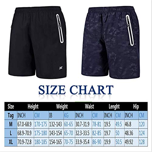 CHYU Men Summer Shorts Sports Gym Shorts for Men Training Shorts with Zip Pocket Lightweight Quick Drying for Outdoor Physical Exercise (Azul, L)