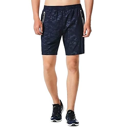 CHYU Men Summer Shorts Sports Gym Shorts for Men Training Shorts with Zip Pocket Lightweight Quick Drying for Outdoor Physical Exercise (Azul, L)