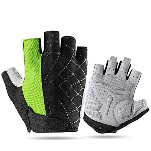 Ciclismo Antideslizante antisudor Hombres Mujeres Guantes de Medio Dedo Guantes Deportivos antichoque Transpirables Guantes de Bicicleta MTB Bike - Verde 1, S