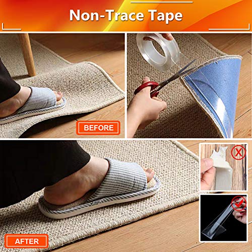 Cinta Adhesiva Lavable,Cinta Doble Cara Extra Fuerte, Cinta de Doble Cara Multifuncional Cinta Adhesiva Extraíble Transparente (9.8ft/3Meter) Nano Tape,para Pared,Cocina,Alfombra,Fijación de Fotos