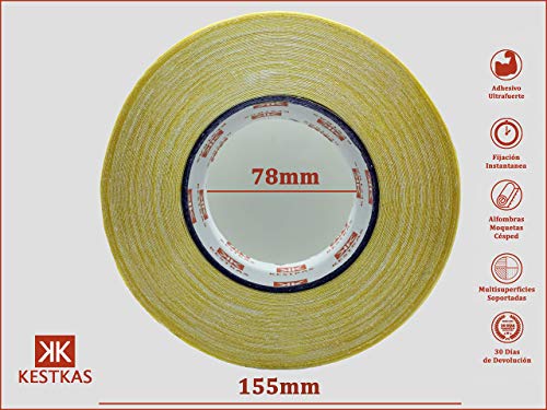 Cinta Doble Cara Extrafuerte para Alfombras - Moquetas - Césped Artificial - Cristal - Madera Barnizada - Plástico Liso - Poliestireno - 48mm x 27m