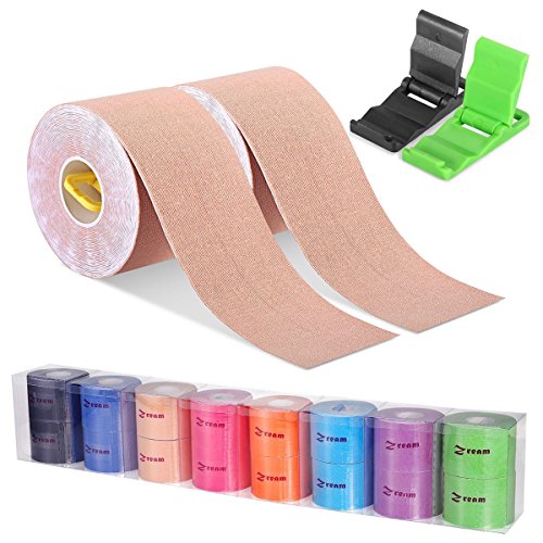 Cinta Kinesiología, Kinesiología Tape, Cinta quinesiológica, cinta de soporte, rollo de 5m x 5cm, elástico e impermeable para el cuello espalda hombros brazos muñecas muslos tobillos y rodillas