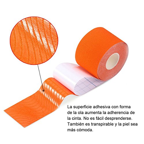 Cinta Kinesiología, Kinesiología Tape, Cinta quinesiológica, cinta de soporte, rollo de 5m x 5cm, elástico e impermeable para el cuello espalda hombros brazos muñecas muslos tobillos y rodillas