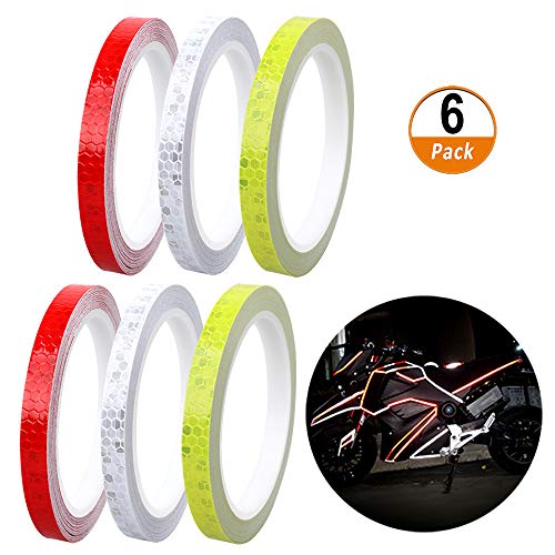 Cintas Adhesivas Reflectantes 6 Rollos 3 Colores 48m Pegatinas Reflectantes Autoadhesivas de Seguridad Láminas de Prisma Hexagonal para Coche Moto Bici