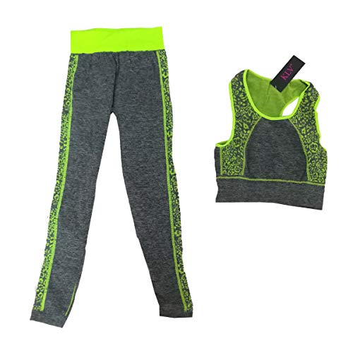 Cisne 2013, S.L. Conjunto de Ropa de Entrenamiento Deportiva para Mujer, Ropa para Yoga, Gimnasio, Running. Parte Superior Chaleco y Mallas Ajustadas fit. Talla Unica (S-L) Espiral Color Verde.