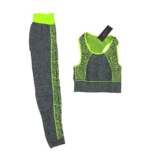 Cisne 2013, S.L. Conjunto de Ropa de Entrenamiento Deportiva para Mujer, Ropa para Yoga, Gimnasio, Running. Parte Superior Chaleco y Mallas Ajustadas fit. Talla Unica (S-L) Espiral Color Verde.