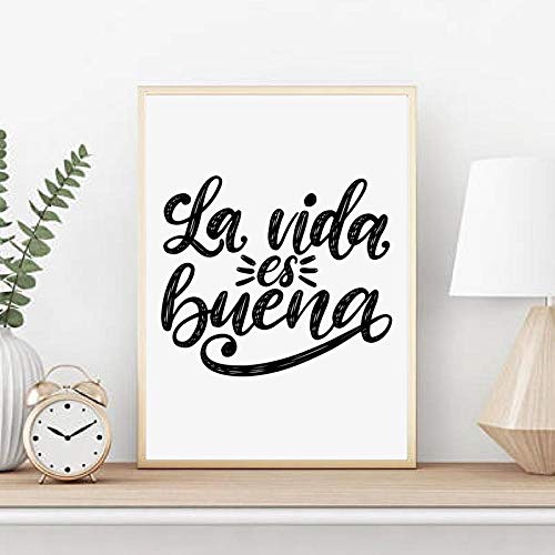 Cita inspiradora española Carteles e impresiones La Vida Es Buena Arte de pared motivacional Lienzo Pintura España Decoración de la pared del hogar / 40x50cmx3 piezas (sin marco)