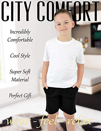 CityComfort Conjunto 2 Pantalones Cortos para niños | Paquete Doble en Azul Marino y carbón o Gris y Negro con Bolsillos para Deportes, Lounge, fútbol, Gimnasio (7/8 años, Negro y Negro)