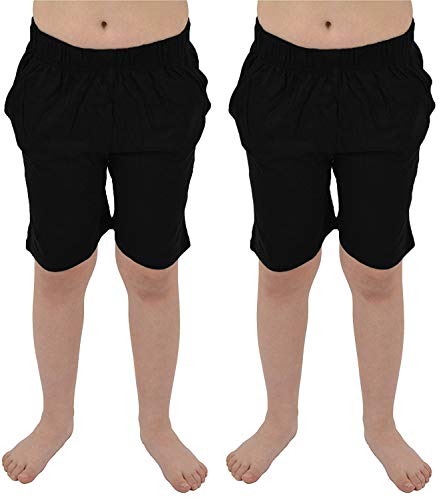 CityComfort Conjunto 2 Pantalones Cortos para niños | Paquete Doble en Azul Marino y carbón o Gris y Negro con Bolsillos para Deportes, Lounge, fútbol, Gimnasio (7/8 años, Negro y Negro)