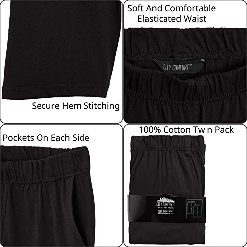 CityComfort Conjunto 2 Pantalones Cortos para niños | Paquete Doble en Azul Marino y carbón o Gris y Negro con Bolsillos para Deportes, Lounge, fútbol, Gimnasio (7/8 años, Negro y Negro)