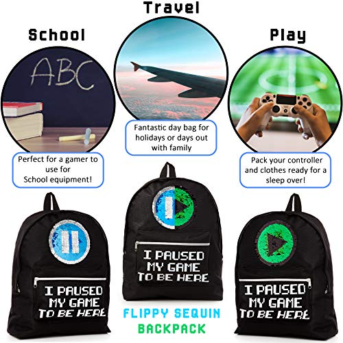 CityComfort I Paused My Game to Be Here Mochila Para Chicos y Chicas Con Lentejuela Reversible, Mochilas Escolares Viaje Gimnasio Gran Capacidad Niños Adolescentes Adultos, Regalo Original Gamers