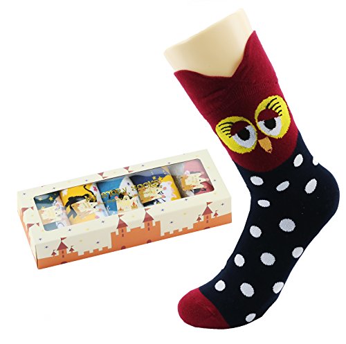 CityComfort Novedad Calcetines de algodón Tropa Unicornio Buho Gato Granja Princesa Sirena- Paquete de 5 Calcetines de Navidad Tamaño De La Caja De Regalo (Multicolor Búho)