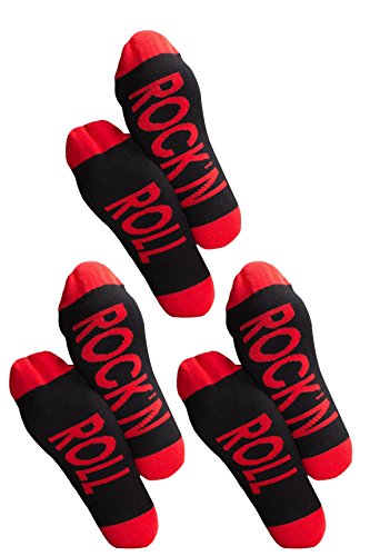 Clark Crown 1 o 3 pares Under-Statement Calcetines para hombre con frases divertidas calcetines de regalo negro/rojo – 3 rock en rollo. Talla única