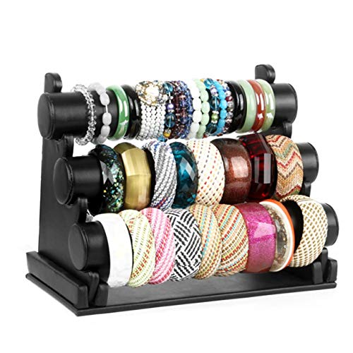 Clase Alta 3 Capas para Mujer Pulsera de Escritorio Pantalla Rack Reloj Mostrando Stand Bangle Showcase Rack Shelf (Negro) ESjasnyfall