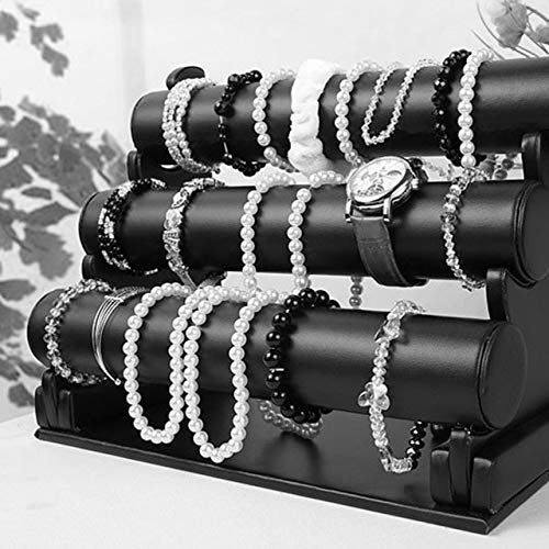 Clase Alta 3 Capas para Mujer Pulsera de Escritorio Pantalla Rack Reloj Mostrando Stand Bangle Showcase Rack Shelf (Negro) ESjasnyfall