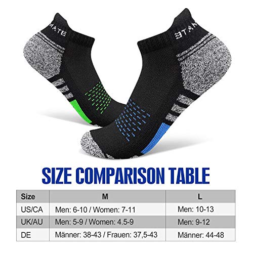 Closemate 6 pares de calcetines de entrenamiento atlético para hombres y mujeres de corte bajo que absorbe el deporte de la lengüeta calcetines para hombre 2rojo2azul2púrpura 43-45