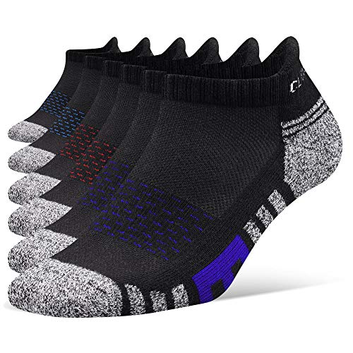 Closemate 6 pares de calcetines de entrenamiento atlético para hombres y mujeres de corte bajo que absorbe el deporte de la lengüeta calcetines para hombre 2rojo2azul2púrpura 43-45