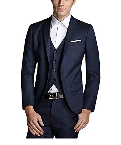 Cloudstyle Traje Suit Hombre 3 Piezas Chaqueta Chaleco pantalon Traje al Estilo Occidental, Azul, L