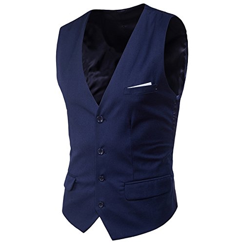 Cloudstyle Traje Suit Hombre 3 Piezas Chaqueta Chaleco pantalon Traje al Estilo Occidental, Azul, L