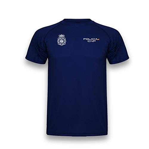 CNP Camiseta policia Nacional Tejido Tecnico para Entrenamiento oposiciones, Color Azul Marino con Bandera de españa, Disponible en Varias Tallas (XXL)