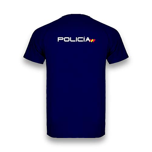 CNP Camiseta policia Nacional Tejido Tecnico para Entrenamiento oposiciones, Color Azul Marino con Bandera de españa, Disponible en Varias Tallas (XXL)
