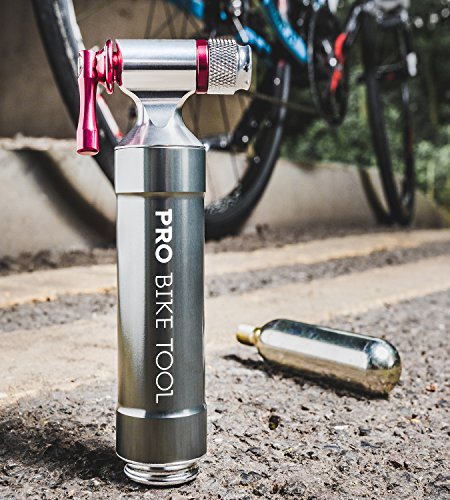CO2 inflador por PRO – Herramienta de bicicleta rápido y fácil – Válvula presta y schrader Compatible – Bomba para neumáticos de bicicleta para carretera y bicicletas de montaña – Cartuchos de CO2 de metal recipiente de almacenamiento – No Incluido