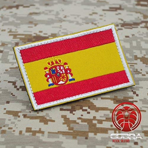 Cobra Tactical Solutions Bandera España Parche Bordado Táctico Militar Gancho y Lazo  Airsoft Paintball Para Ropa de Mochila Táctica