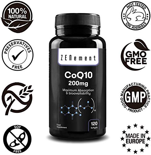 Coenzima Q10 200mg, 120 Perlas | Máxima Absorción y Biodisponibilidad | 100% Natural CoQ10, No GMO, Sin Gluten