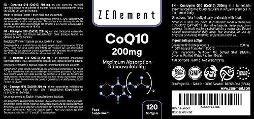 Coenzima Q10 200mg, 120 Perlas | Máxima Absorción y Biodisponibilidad | 100% Natural CoQ10, No GMO, Sin Gluten