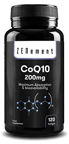 Coenzima Q10 200mg, 120 Perlas | Máxima Absorción y Biodisponibilidad | 100% Natural CoQ10, No GMO, Sin Gluten